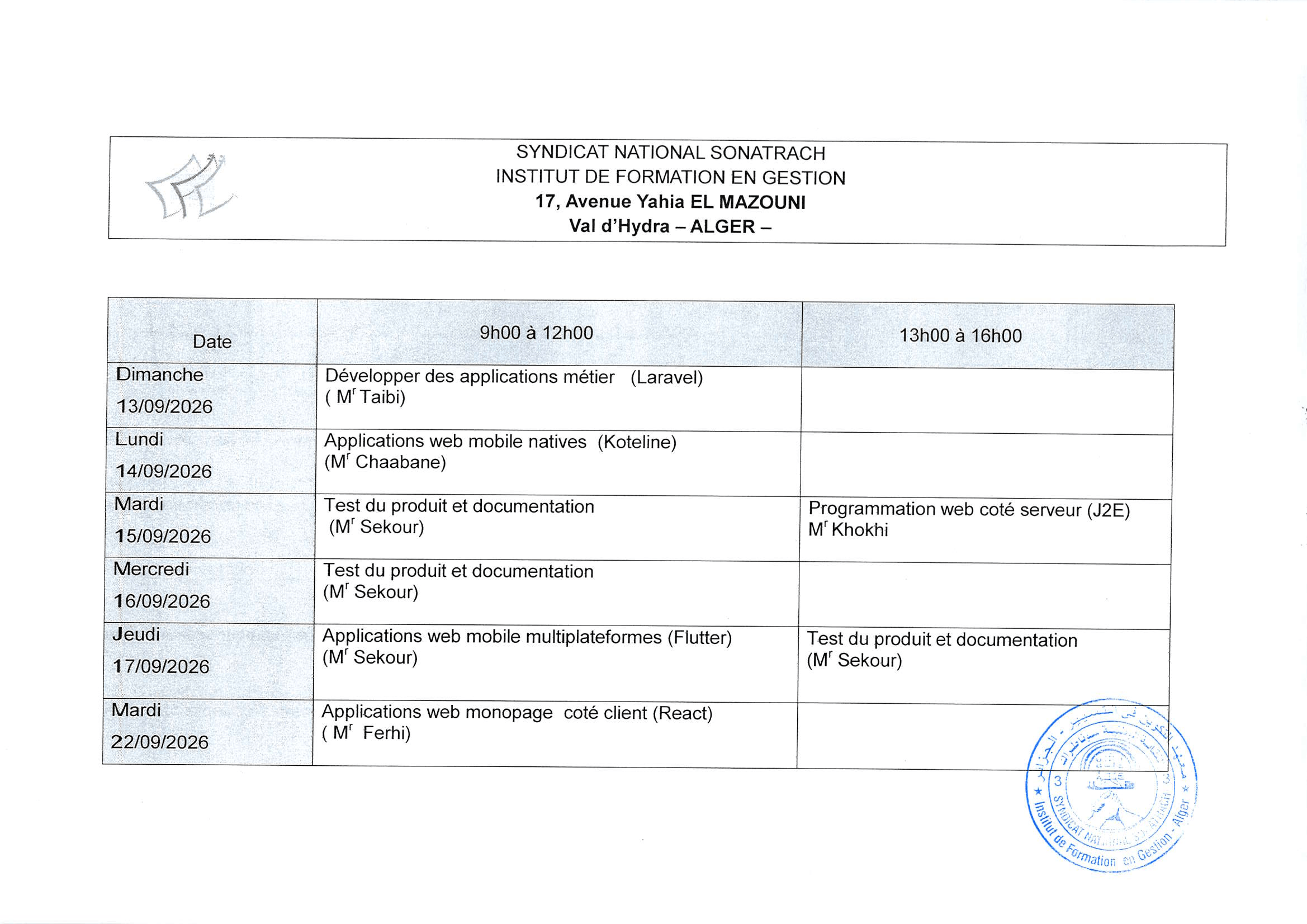 Emploi du temps 1
