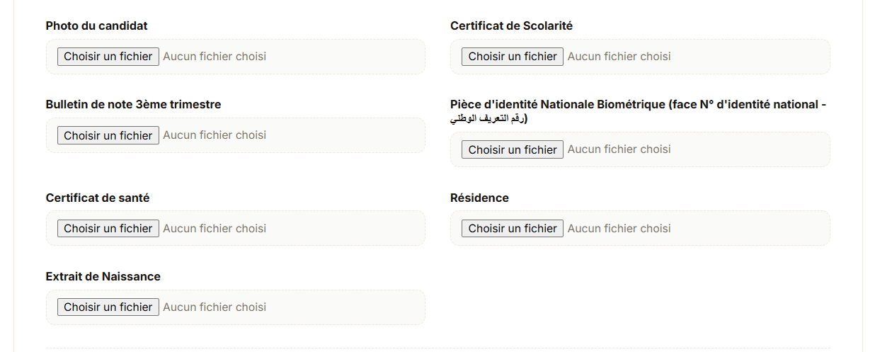 Renseigner les informations du candidat
